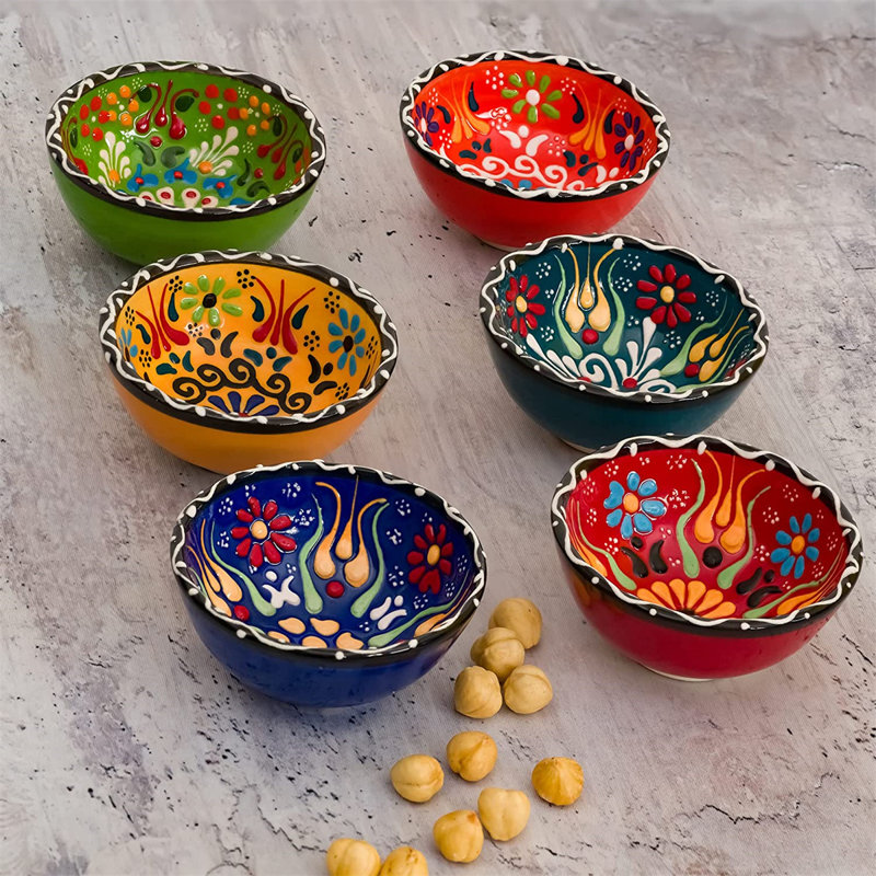 Bungalow Rose Ceramic Pinch Bowls Set Of 6 Small Bowls For Dipping Cooking Prep Charcuterie Board Bowls Soy Sauce Dish Multicolor Handmade Decorative Serving Dishes Wayfair